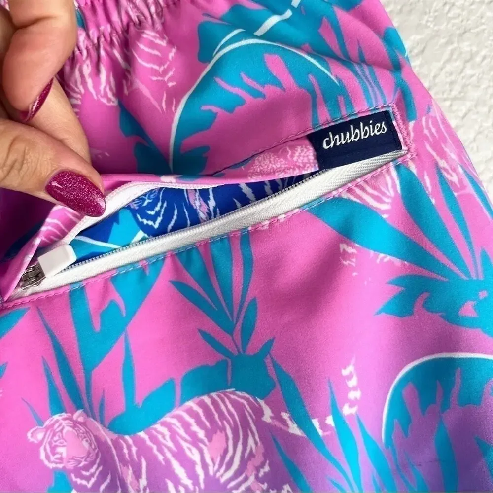 Chubbies The Hydrofoils Pink/Blue Jungle Lined Classic Swim Trunk 4